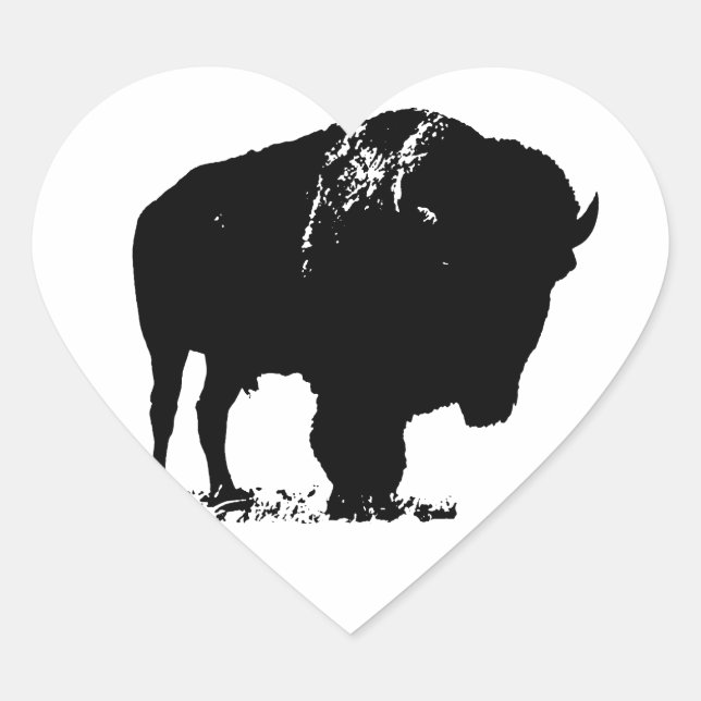 Black & White Pop Art Bison Buffalo Heart Sticker (Front)