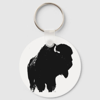 Black & White Pop Art Bison Buffalo Keychain