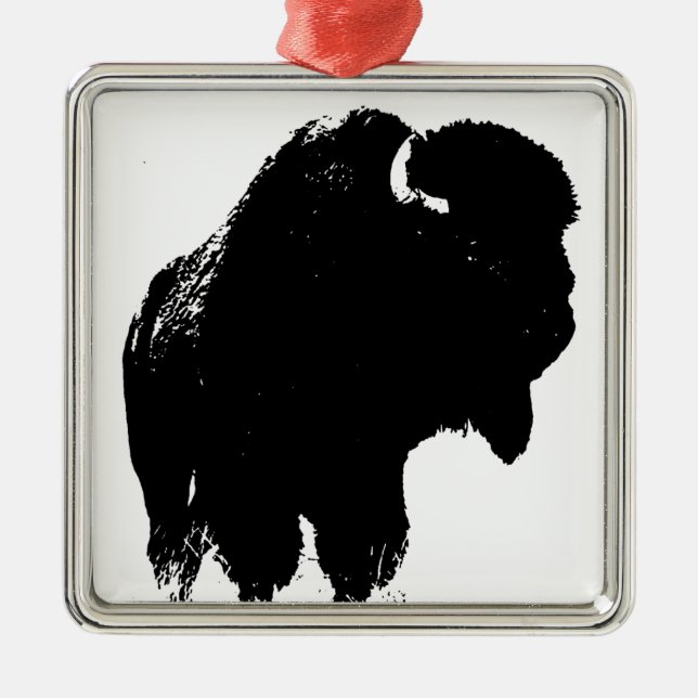 Black & White Pop Art Bison Buffalo Metal Ornament (Front)