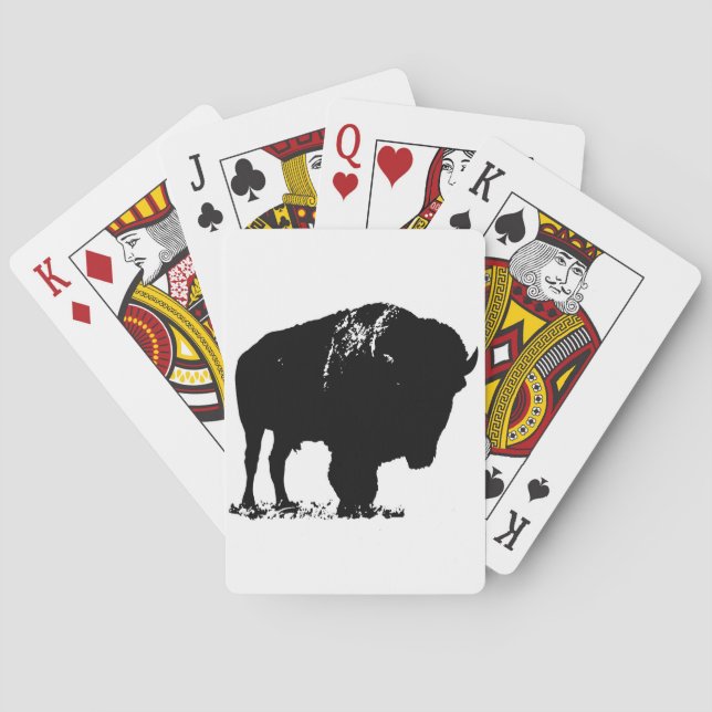 Black & White Pop Art Bison Buffalo Playing Cards (Back)