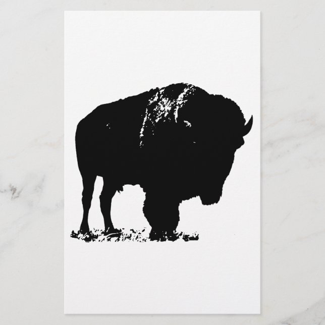 Black & White Pop Art Bison Buffalo Stationery (Front)