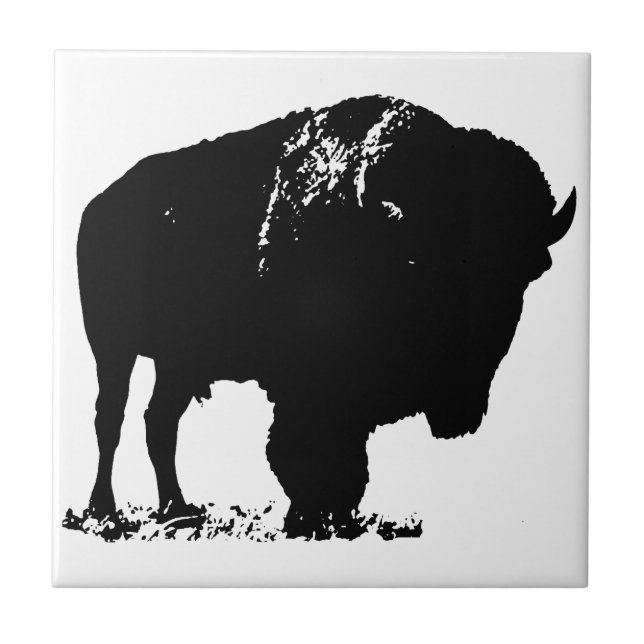 Black & White Pop Art Bison Buffalo Tile (Front)