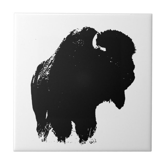 Black & White Pop Art Bison Buffalo Tile (Front)