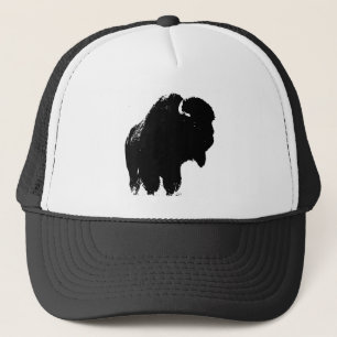 Black & White Pop Art Bison Buffalo Trucker Hat