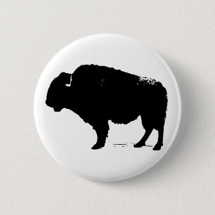 Black & White Pop Art Buffalo Bison 2 Inch Round Button