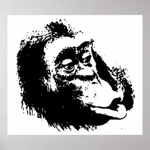 Black White Pop Art Chimpanzee Poster