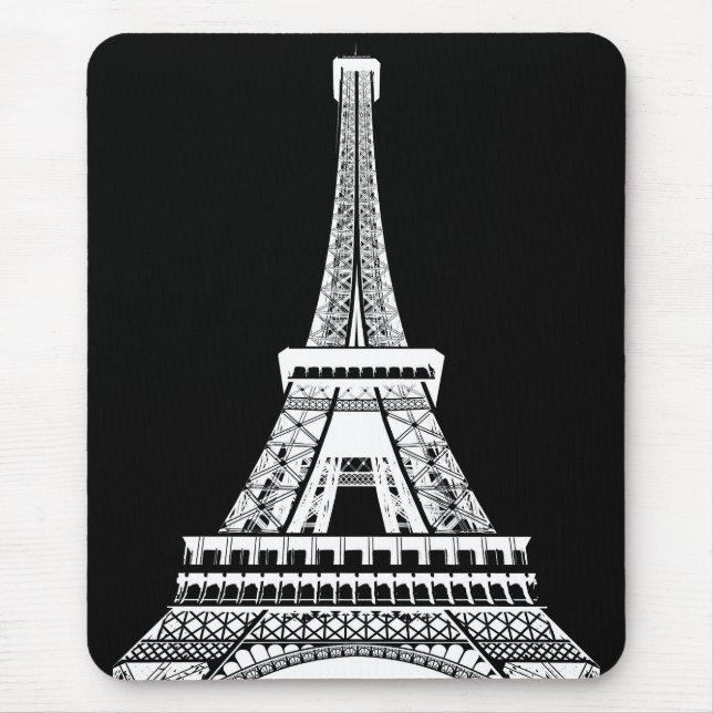 Black & White Pop Art Eiffel Tower Paris France Mouse Pad (Front)