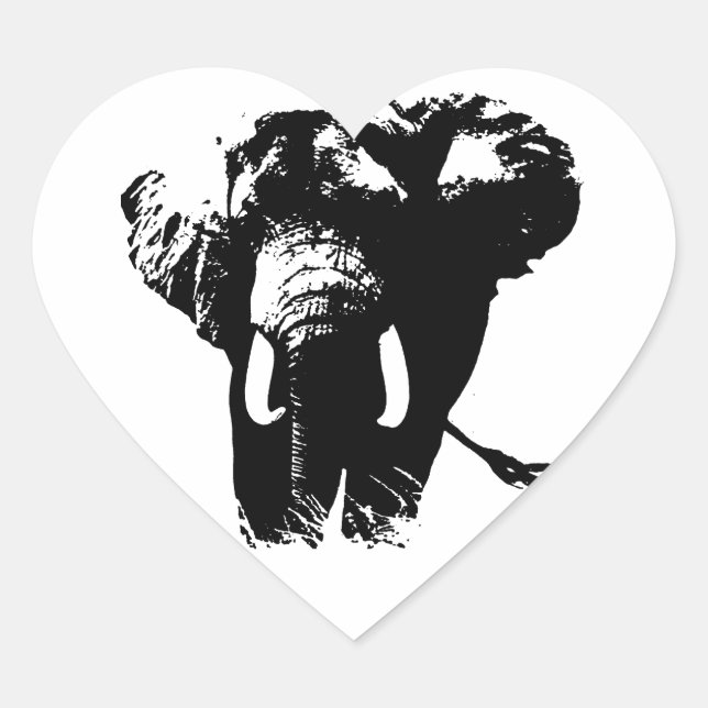 Black & White Pop Art Elephant Heart Sticker (Front)