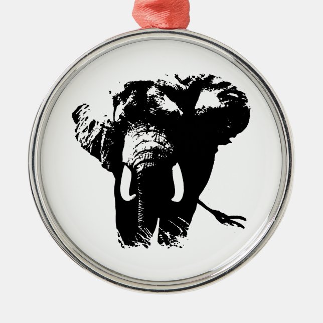 Black & White Pop Art Elephant Metal Ornament (Front)