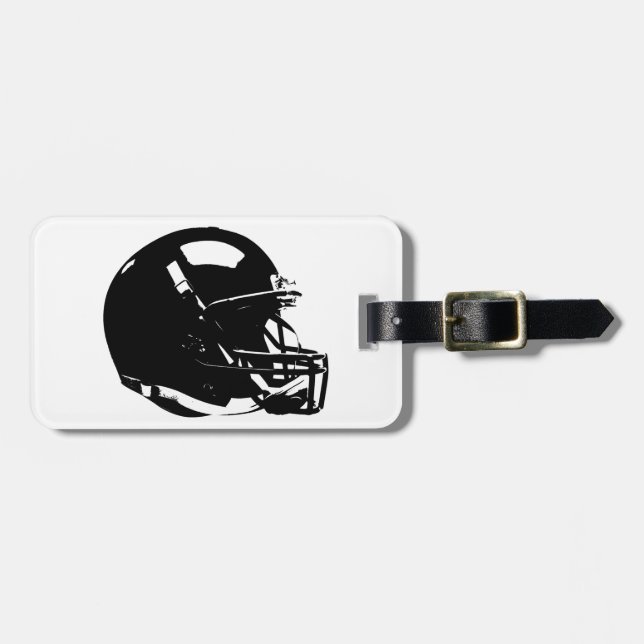 Black White Pop Art Football Helmet Luggage Tag (Front Horizontal)