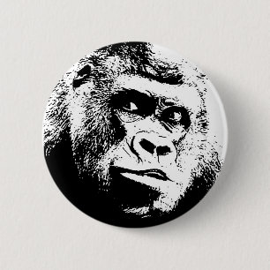 Black White Pop Art Gorilla 2 Inch Round Button
