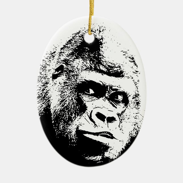 Black White Pop Art Gorilla Ceramic Ornament (Front)