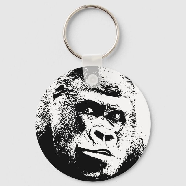 Black White Pop Art Gorilla Keychain (Front)