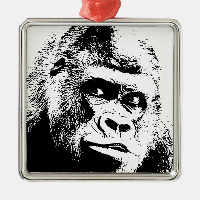 Black White Pop Art Gorilla Metal Ornament (Front)
