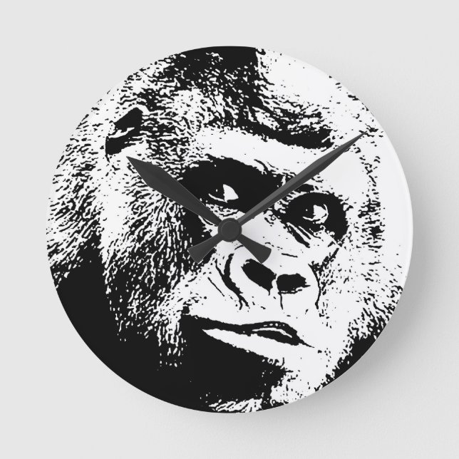 Black White Pop Art Gorilla Round Clock (Front)