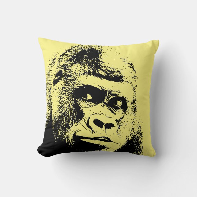 Black White Pop Art Gorilla Throw Pillow (Front)