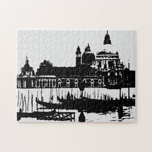 Black White Pop Art Grand Canal Venice Travel Jigsaw Puzzle (Horizontal)
