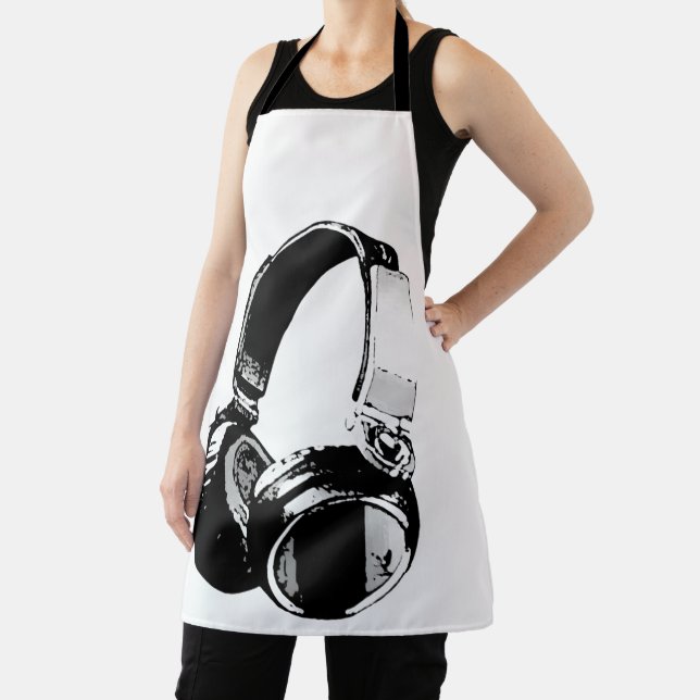 Black & White Pop Art Headphone Apron (Insitu)
