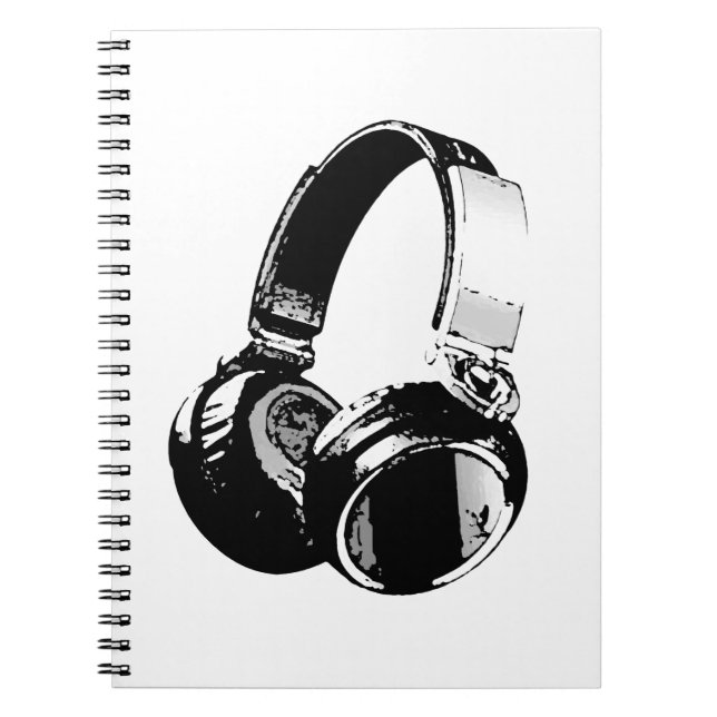 Black & White Pop Art Headphone Notebook (Front)