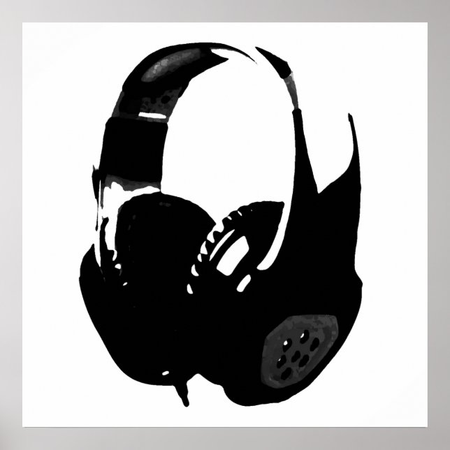 Black White Pop Art Headphone Poster (Front)