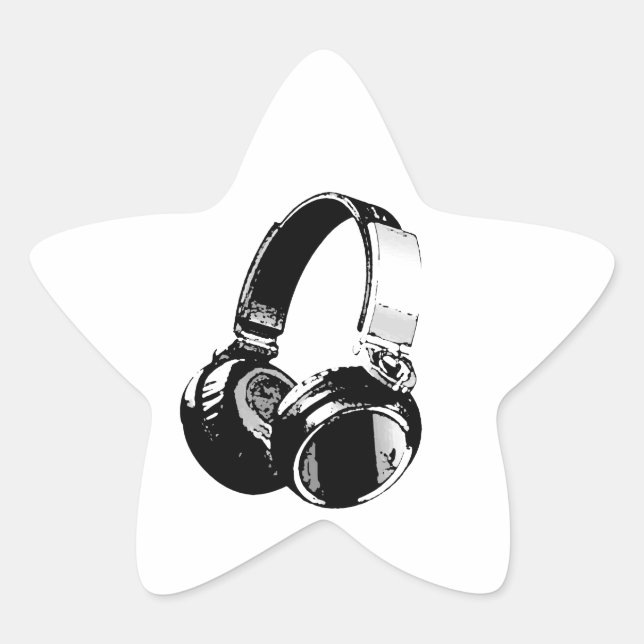 Black & White Pop Art Headphone Star Sticker (Front)