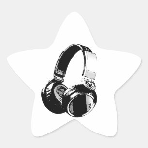 Black & White Pop Art Headphone Star Sticker