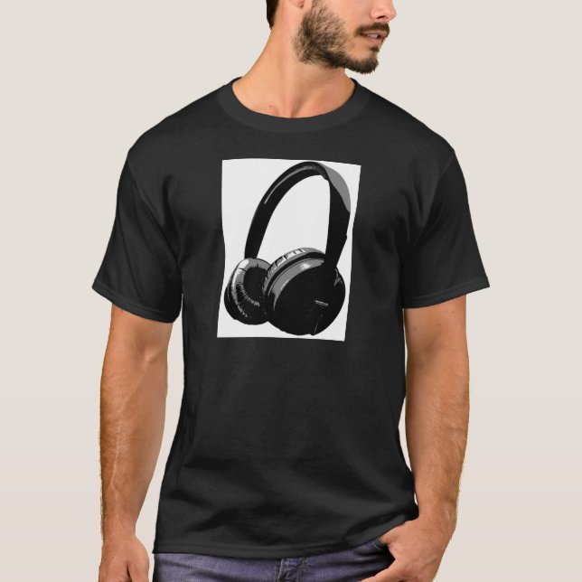 Black & White Pop Art Headphone T-Shirt (Front)