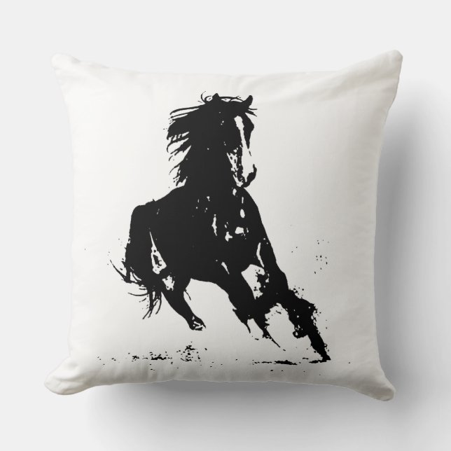 Black & White Pop Art Horse Throw Pillow (Front)