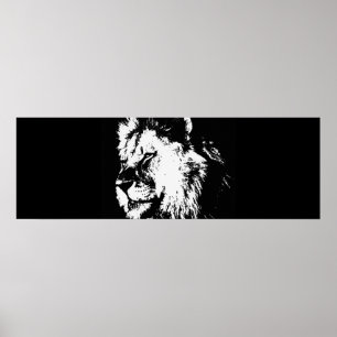 Black White Pop Art Lion Door Poster