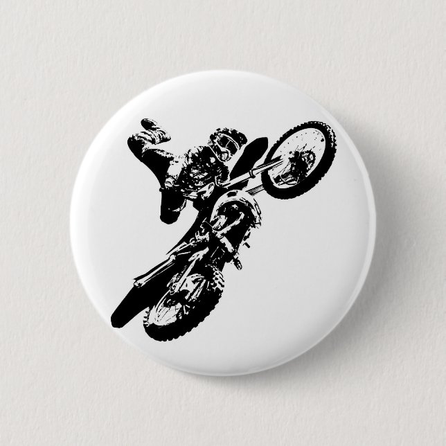 Black White Pop Art Motocross Motorcyle Sport 2 Inch Round Button (Front)