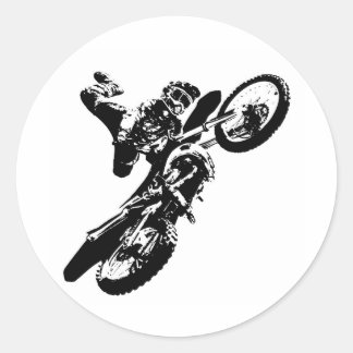 Black White Pop Art Motocross Motorcyle Sport Classic Round Sticker