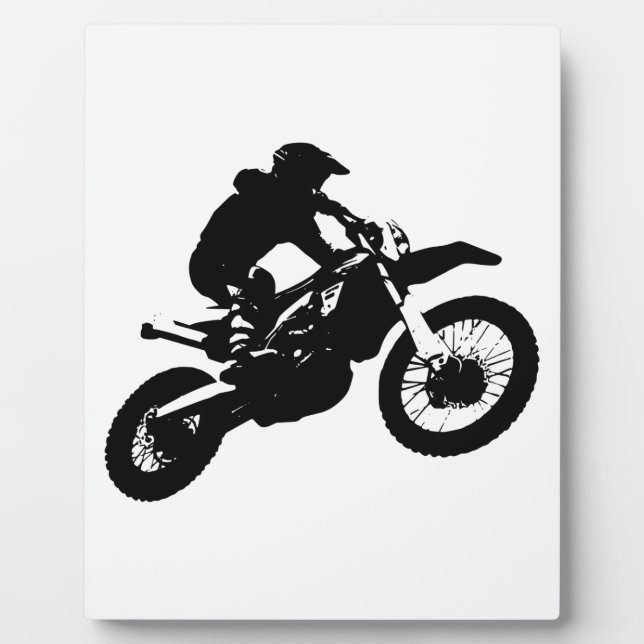 Black White Pop Art Motocross Motorcyle Sport Plaque (Front)