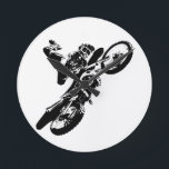 Black White Pop Art Motocross Motorcyle Sport Round Clock<br><div class="desc">Sport Themed Digitally Edited Art - Motocross Poster Print - College Pop Art - Computer Images - The only way to do great work is to love what you do.</div>