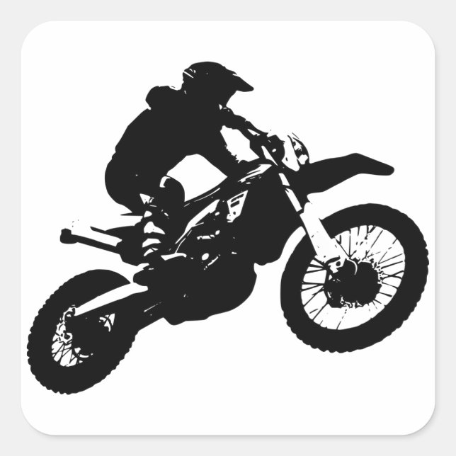 Black White Pop Art Motocross Motorcyle Sport Square Sticker (Front)