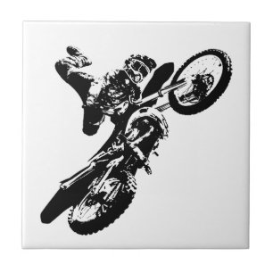 Black White Pop Art Motocross Motorcyle Sport Tile