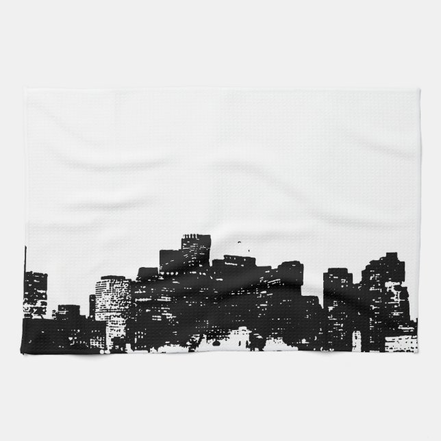 Black White Pop Art New York City Kitchen Towel (Horizontal)