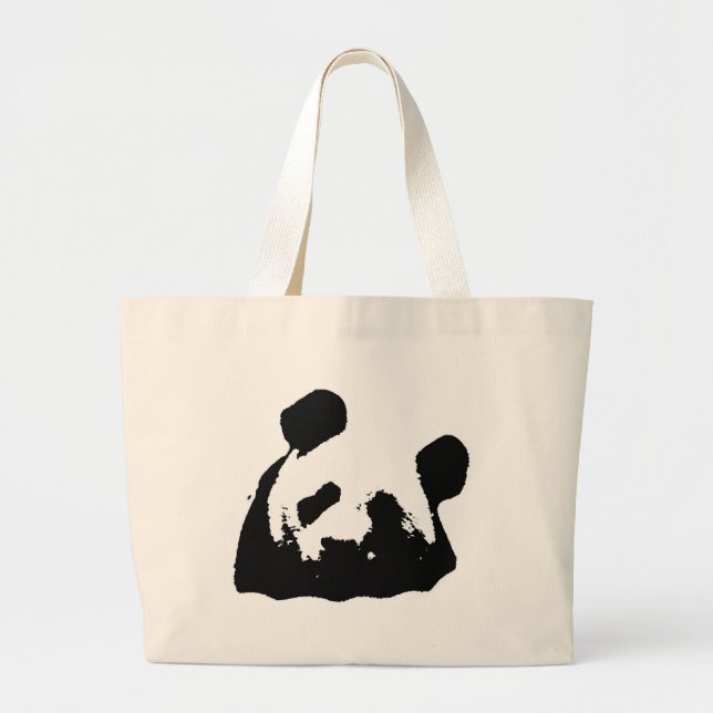 Black White Pop Art Panda Large Tote Bag (Front)