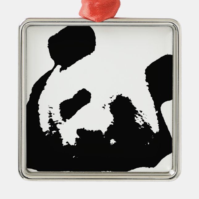 Black White Pop Art Panda Metal Ornament (Front)
