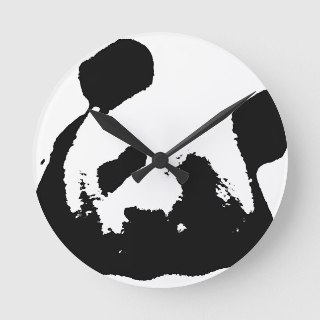 Black White Pop Art Panda Round Clock (Front)