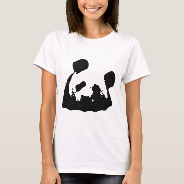 Black White Pop Art Panda T-Shirt (Front)