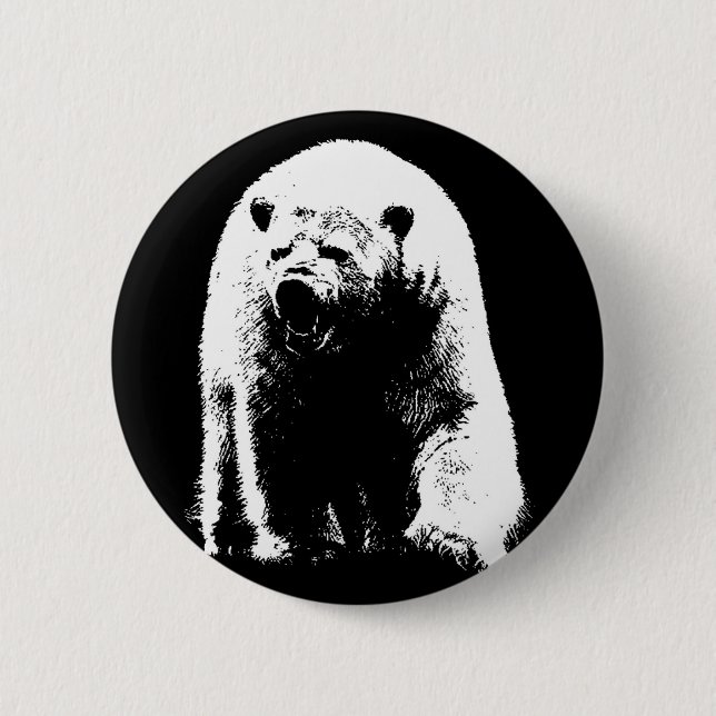 Black & White Pop Art Polar Bear 2 Inch Round Button (Front)