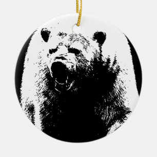 Black & White Pop Art Polar Bear Ceramic Ornament