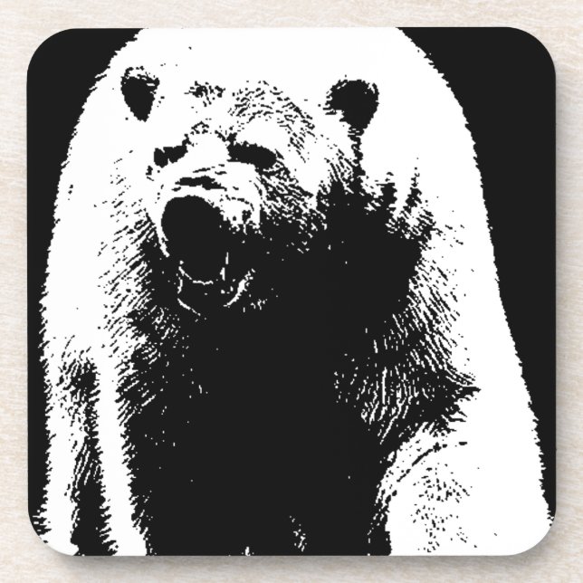 Black & White Pop Art Polar Bear Coaster (Front)
