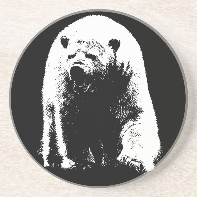 Black & White Pop Art Polar Bear Coaster (Front)