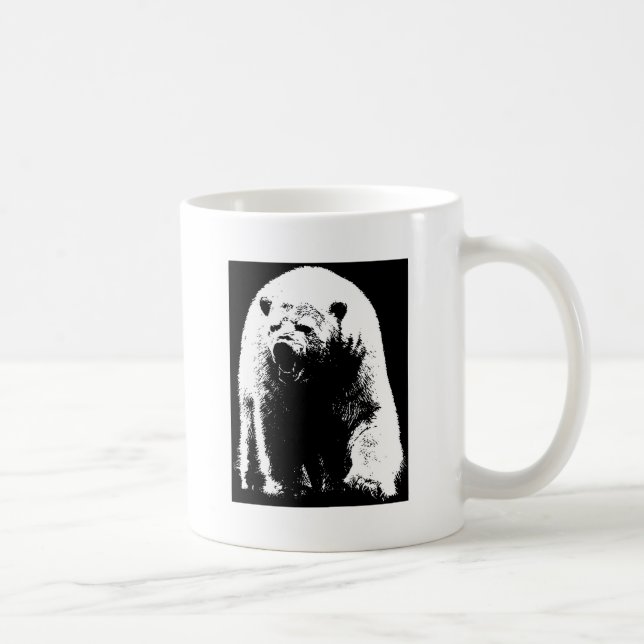 Black & White Pop Art Polar Bear Coffee Mug (Right)