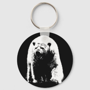 Black & White Pop Art Polar Bear Keychain