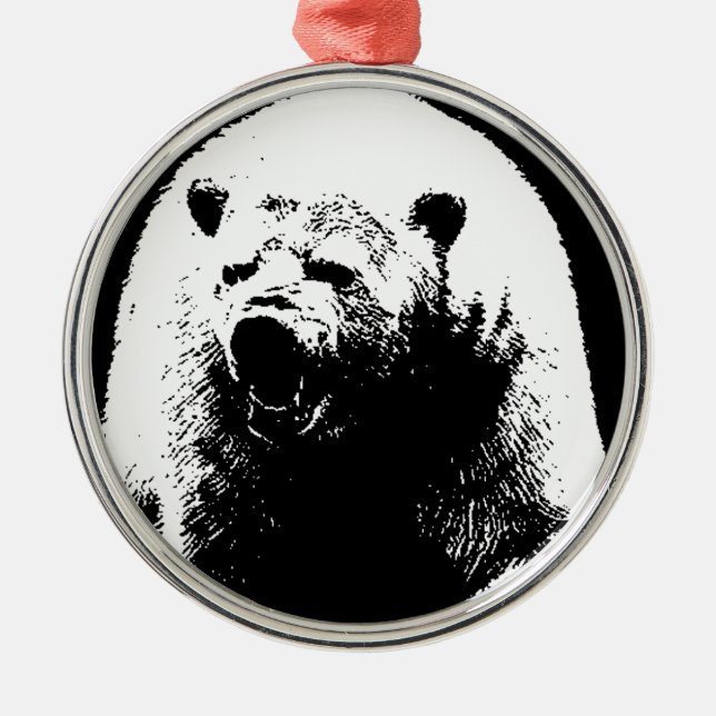 Black & White Pop Art Polar Bear Metal Ornament (Front)