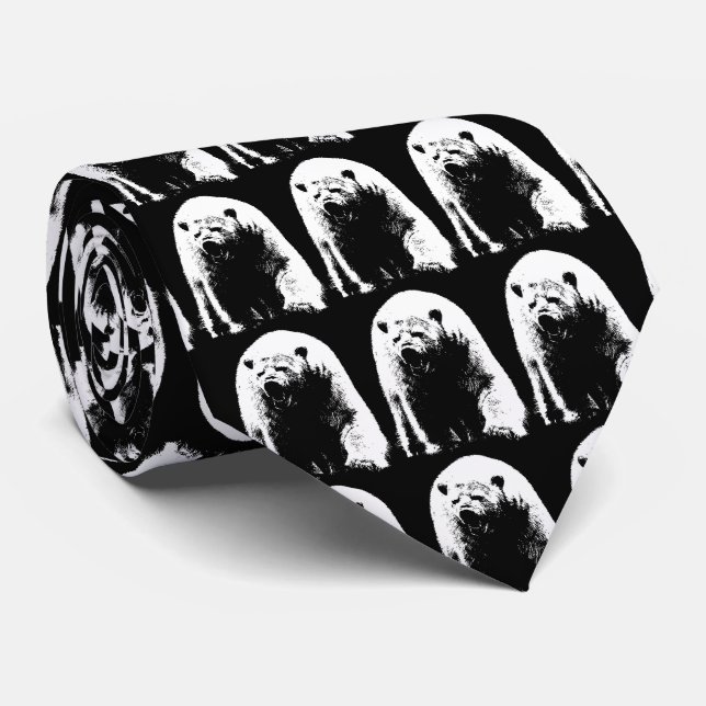Black & White Pop Art Polar Bear Tie (Rolled)