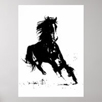 Black White Pop Art Running Horse Silhouette