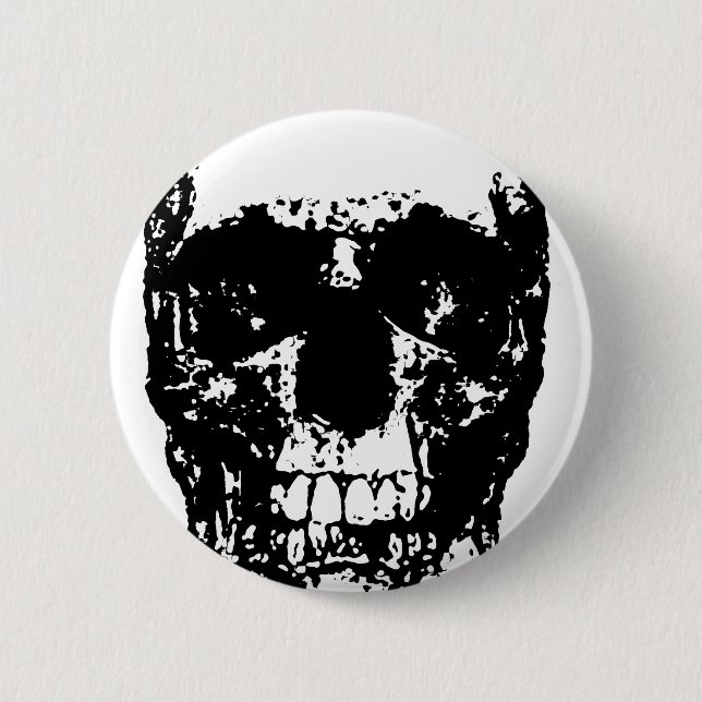Black & White Pop Art Skull 2 Inch Round Button (Front)